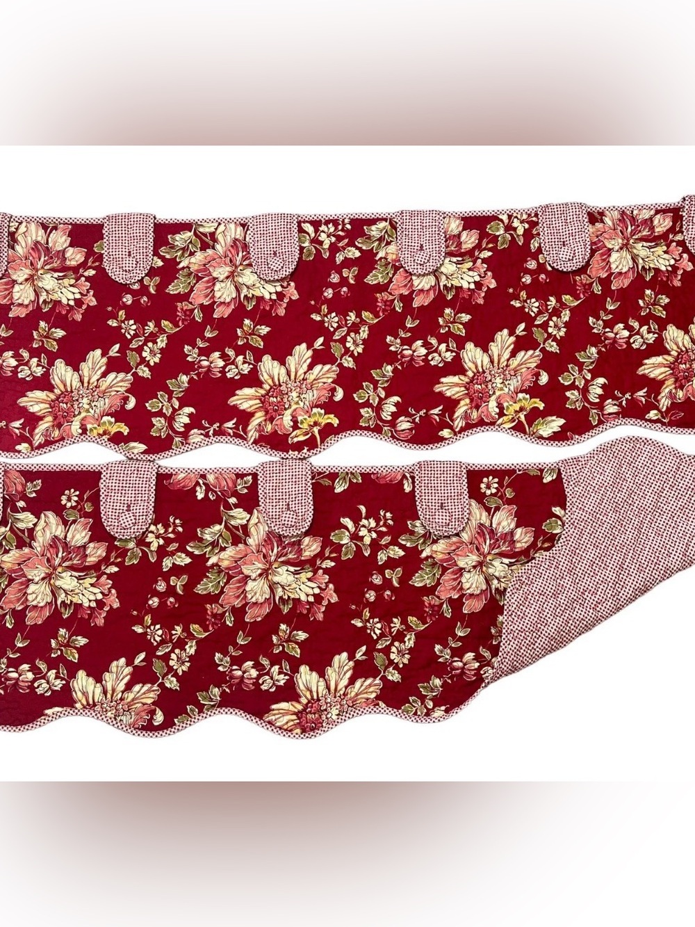 Waverly Quilted Tab Valances Pair 48" x 15" Floral Gingham Cottagecore Farmhouse
